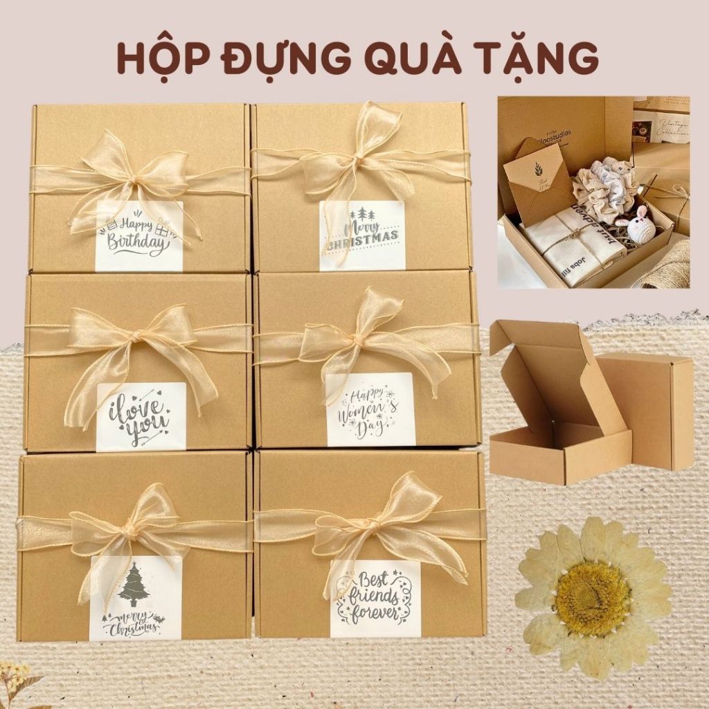 Hộp đựng quà tặng sinh nhật giáng sinh hộp carton nắp gài handmade DIY phong cách vintage Zeno