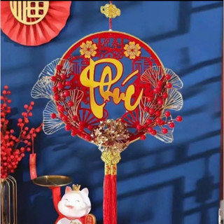 Dải treo chữ Phúc - Lộc - Thọ - Tết kèm hoa , trang trí Tết, treo cửa, treo tường ngày Tết, May Mắn ( Tặng kèm Móc treo)