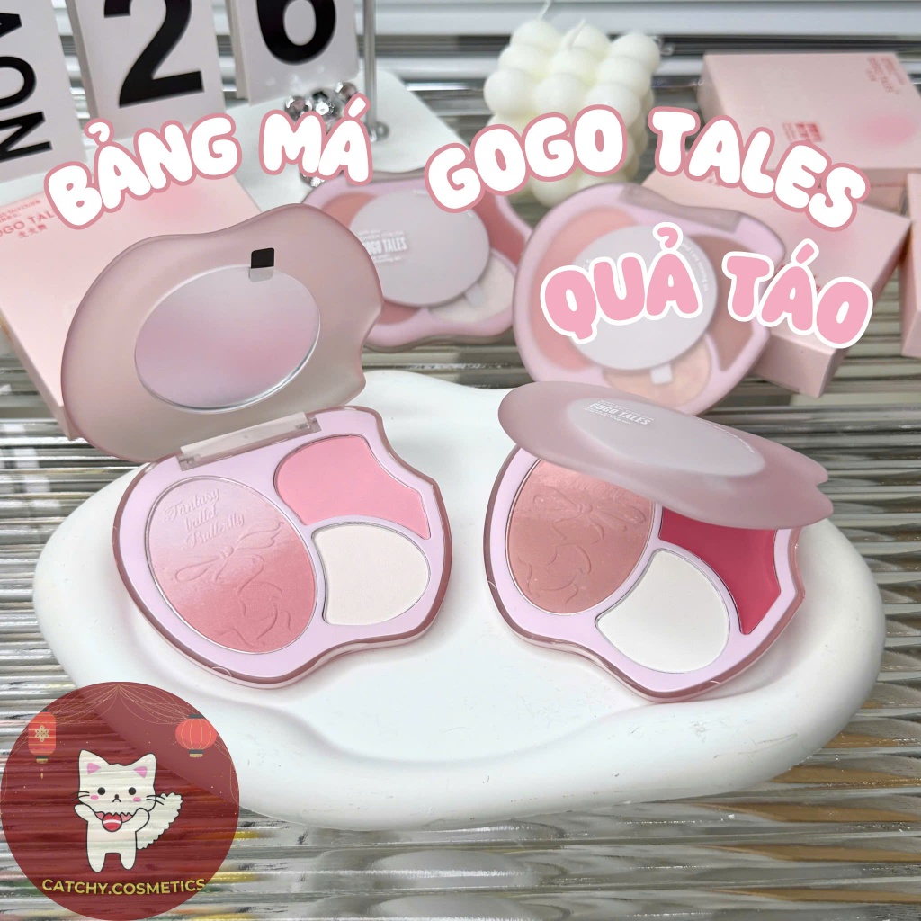 [GOGO TALES] Bảng Phấn Má GOGO TALES 3 Ô Quả Táo Kèm Highlight Nhũ Lì Và Má Hồng Kem (GT731)