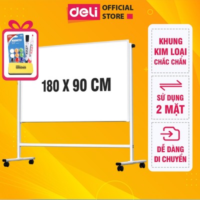 Bảng Từ Trắng Hai Mặt DELI 180x90cm, Bảng Flipchart Chữ H  Điều Chỉnh Cao Thấp 360 Độ Kèm Phụ Kiện