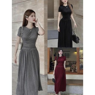 🛒 Đầm Tay Ngắn Cổ Tròn May Chiết Eo Xòe Dài Maxi Ôm Body Sexy - Tiểu Thư Bánh Bèo Cute Sang Chảnh Đi Chơi Tiệc Tôn Dáng