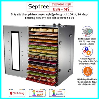 Máy sấy thực phẩm 16 khay, dung tích lớn 100L Thương hiệu Mỹ Septree ST-02 1500W - Hàng Chính Hãng