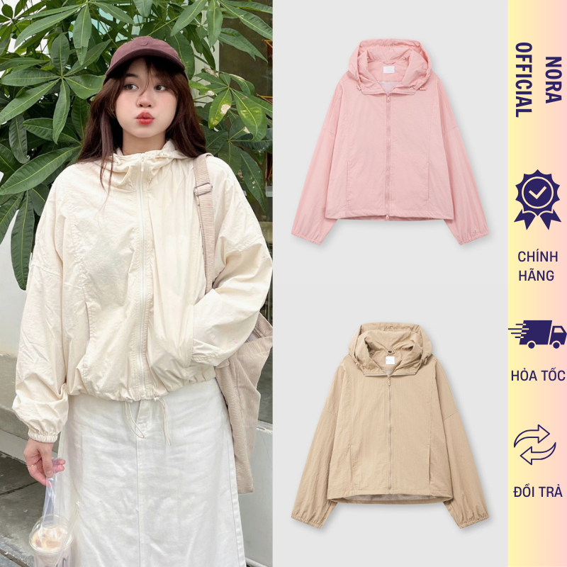  Áo Khoác Dù Nữ Lót Lưới Avocado  Áo Khoác Gió Vải Nhăn Phối Mũ Dây Rút Chắn Gió Chống Nắng 