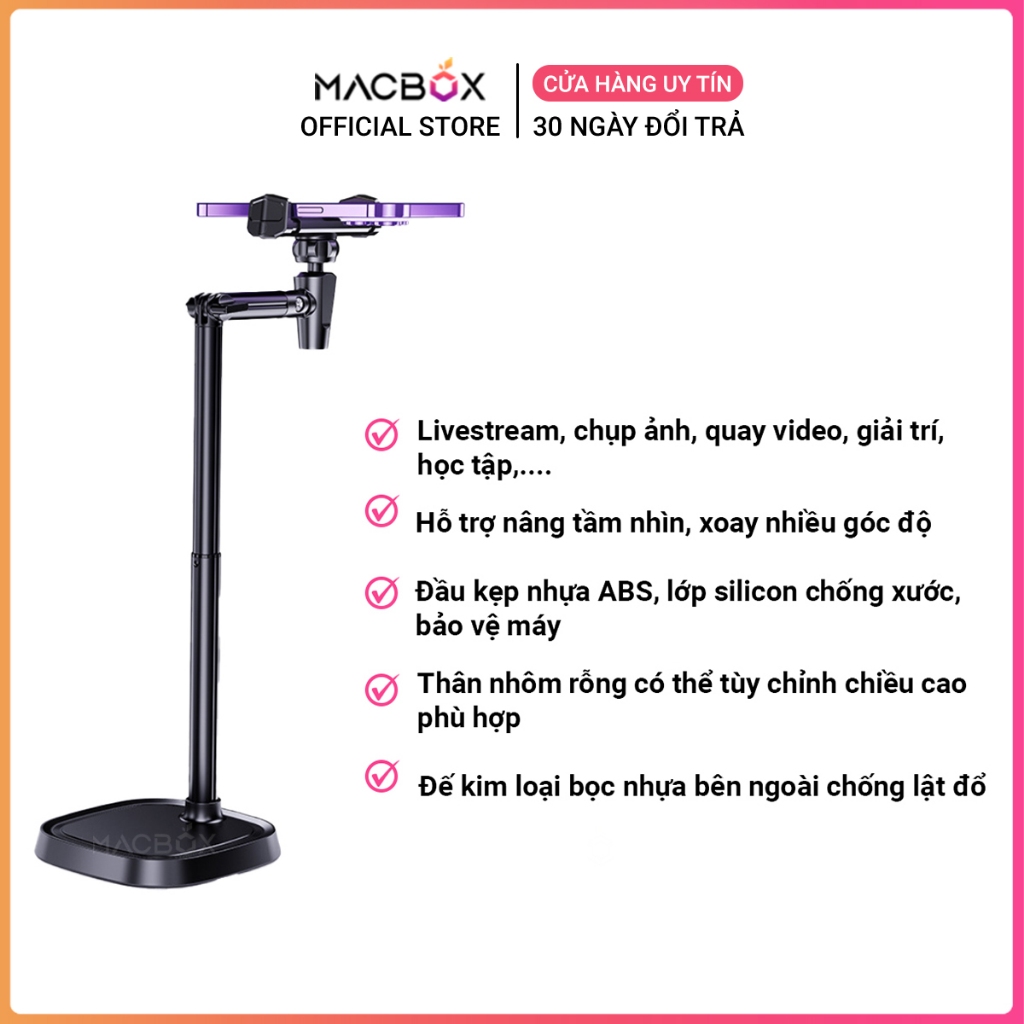 Giá đỡ điện thoại, kẹp điện thoại Livestream T8, T10 tùy chỉnh cao độ, góc quay, video call Macbox | BigBuy360 - bigbuy360.vn