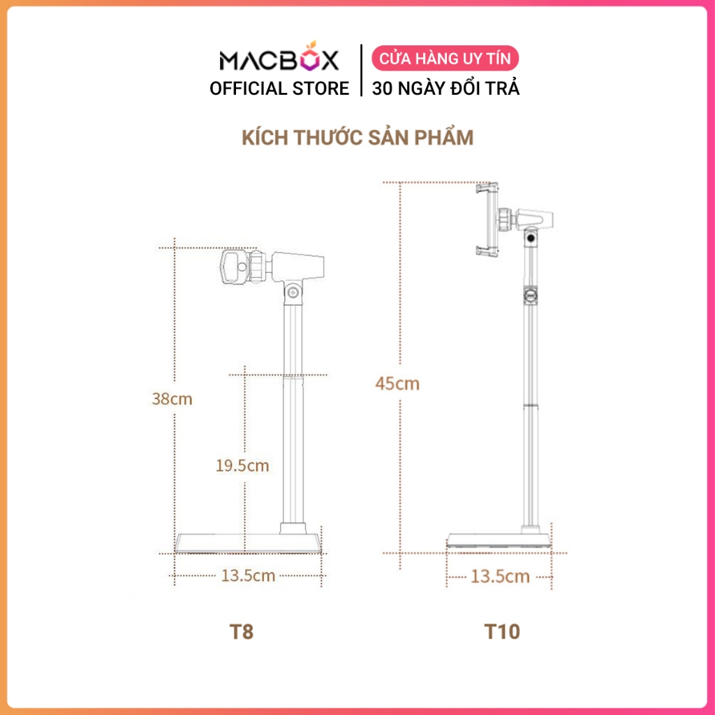 Giá đỡ điện thoại, kẹp điện thoại Livestream T8, T10 tùy chỉnh cao độ, góc quay, video call Macbox | BigBuy360 - bigbuy360.vn