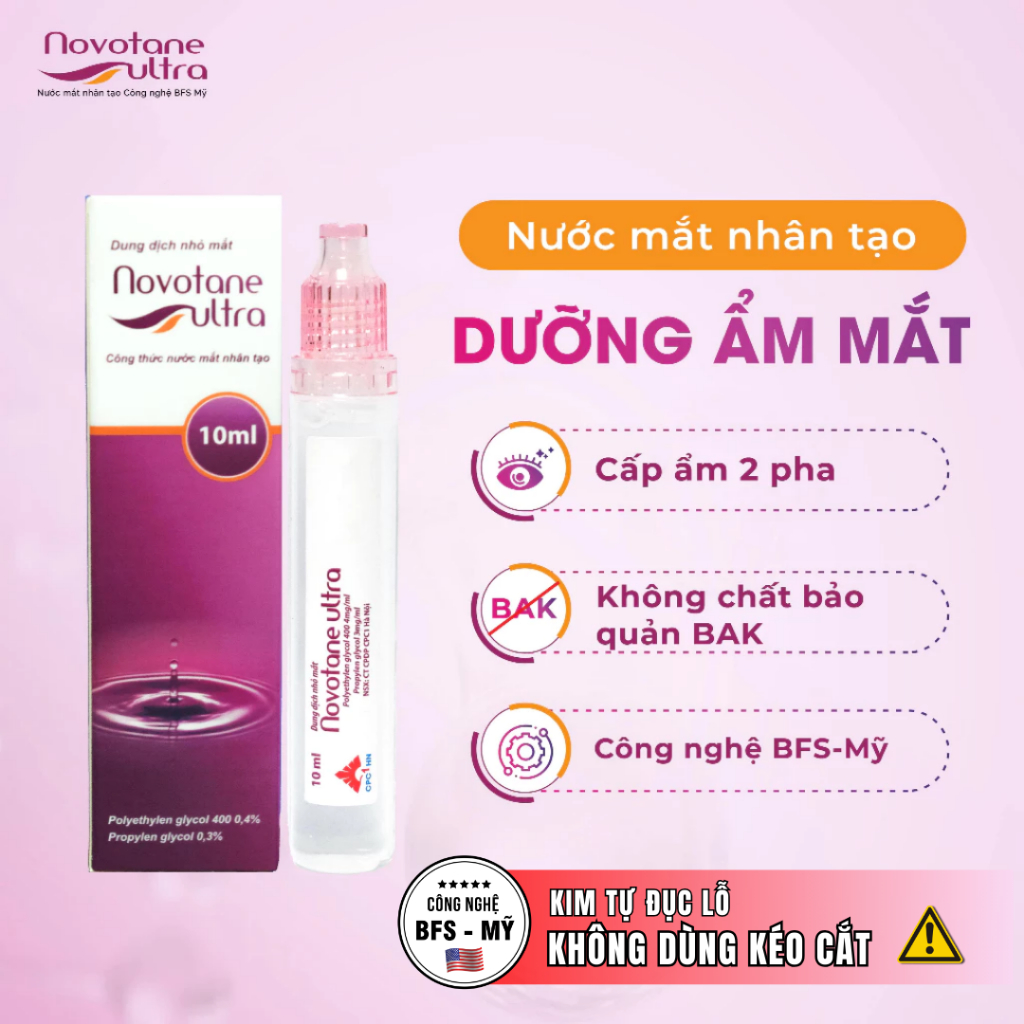 Nước Nhỏ Mắt Lens/Trang điểm Cấp Ẩm 2 Pha Cao Cấp Novotane Ultra-Dưỡng Ẩm Sâu, Giảm Khô Mỏi 10ml
