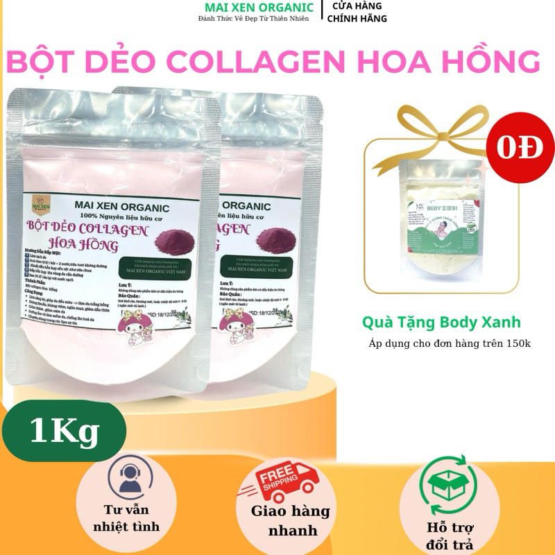 [1Kg] Bột Mặt Nạ Dẻo Collagen Hoa Hồng Cao Cấp (Mask dẻo) - Dưỡng trắng, giảm mụn, giảm nám, tàn nhang, chống lão hoá