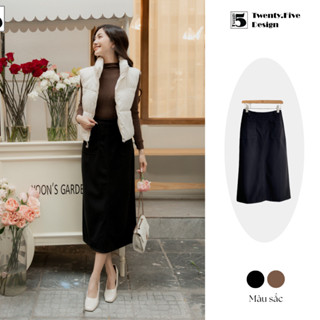 Chân váy dạ ép mùa đông dáng dài cho nữ hai màu, dáng xẻ phía sau Twenty.Five 5272
