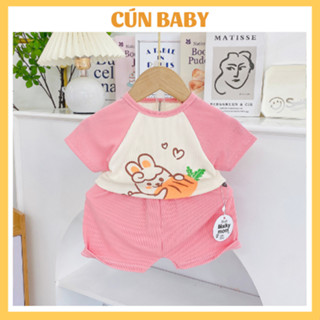 [ B02 ] Bộ quần áo cộc tay thun tăm lạnh phối màu họa tiết dễ thương dành cho bé trai bé gái - CÚN BABY