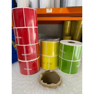 Decal mầu in tem nhãn 60x40mm, cuộn 50m. Decal thường in bằng máy in mực