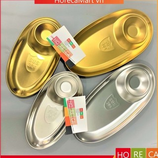  Đĩa  dĩa  Inox 304 hàn quốc vàng bạc khay đựng khoai tây chiên có ngăn đựng tương hình bầu dục 