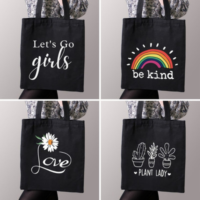 Túi vải Tote màu đen in đơn giản kích thước 33x37 có ngăn phụ và khóa khéo đựng vừa A4 Loza TOTE19