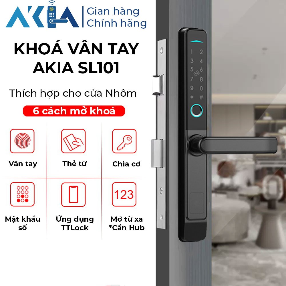 Khóa vân tay AKIA SL101 cho cửa nhôm XingFa - Mở khóa vân tay, Mật khẩu, Thẻ từ, Ứng dụng TTLock, BH