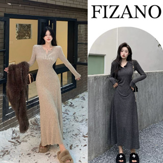  Váy nữ midi dài tay cổ tròn có cúc Fizano đầm nữ thu đông dáng dài chất len lông thỏ HCOM2756 