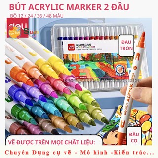    SUGI ART SHOP   Bút Sơn Acrylic Marker Deli 2 đầu HM913  Kèm Hộp Nhựa - 12   24   36   48 Màu Đậm Đều - Tô Màu Đi Né 