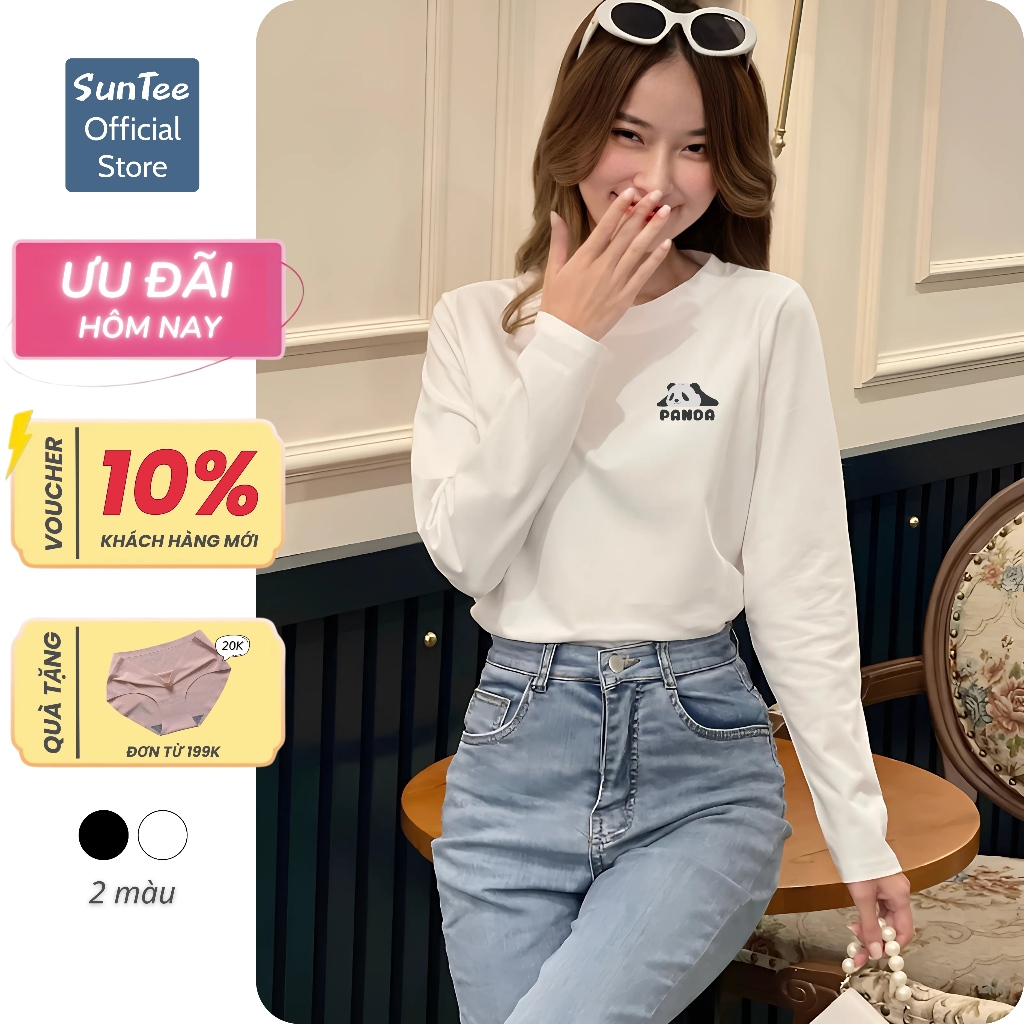Áo thun dài tay nữ SUNTEE STDT003 form vừa phong cách basic in hình 03 vải cotton 250GSM cao cấp | BigBuy360 - bigbuy360.vn