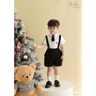 (BuBu xả hàng) Set Gau - Set Yếm Đen Trắng Cho Bé Trai BB32