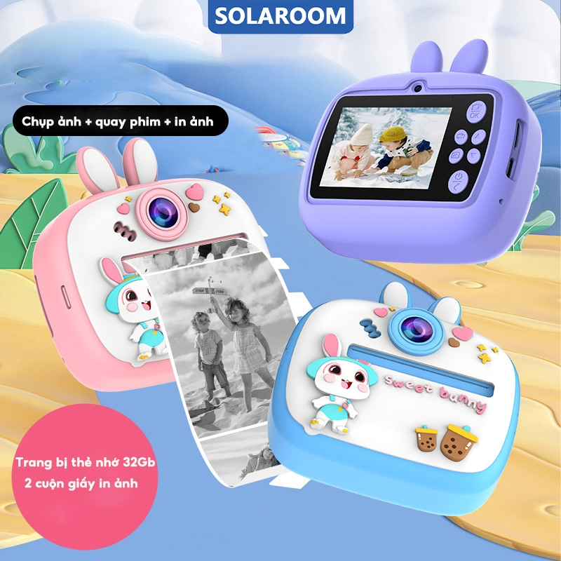 SOLAROOM máy ảnh chụp lấy liền,In ảnh nhiệt không mực,kèm thẻ nhớ 32Gb,2 cuộn giấy in ảnh,Thích hợp làm quà tặng trẻ em