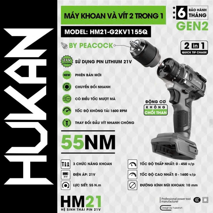 Thân máy khoan và vít (2 trong 1) HUKAN HM21-G2KV1155Q - Chính hãng