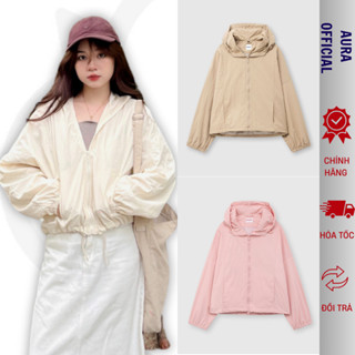 Áo Khoác Dù Nữ Lót Lưới, Áo Khoác Gió Vải Nhăn Phối Mũ Dây Rút Chắn Gió Chống Nắng Avocado