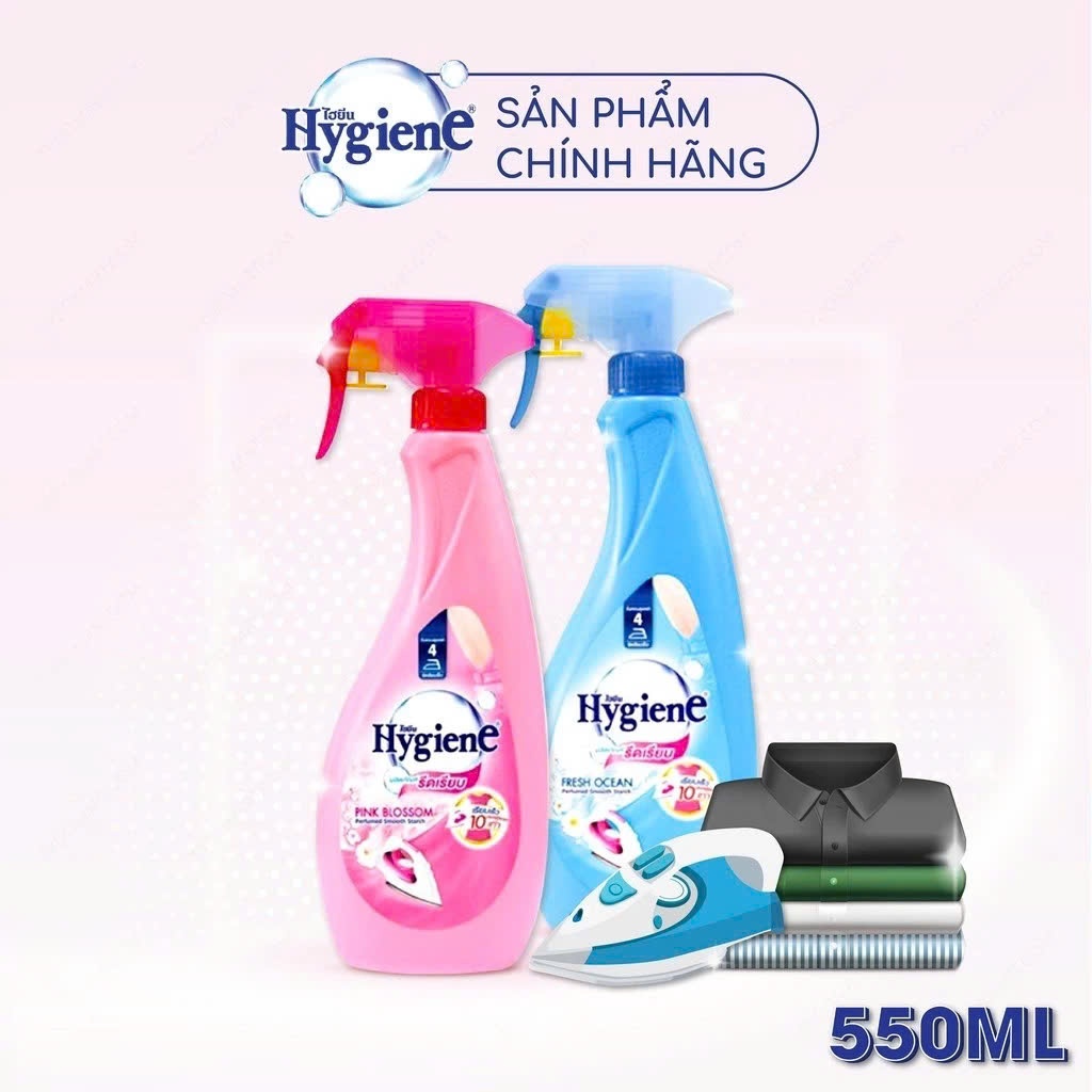 Nước Xịt Vải Ủi Quần Áo Hygiene Thơm Lâu Hygiene Fresh Ocean Xanh 550ml- chai xịt hơm đồ màu xanh hy