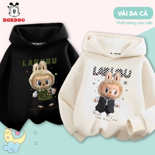 Áo hoodie bé trai BOBDOG, áo hoodie vải da cá ấm áp in hình LABUBU dễ thương cho bé