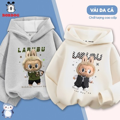 Áo hoodie bé trai BOBDOG chất liệu da cá ấm áp in hình Labubu dễ thương cho bé