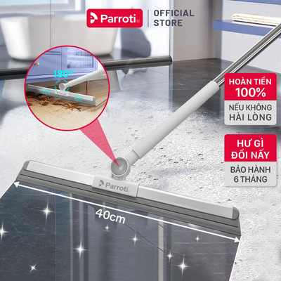 Cây Gạt Nước Sàn Nhà Tắm, Chổi Quét Nước Đầu Silicon Xoay 180 độ, Cán Inox, Tăng Giảm Chiều Dài Parroti Flat FT01