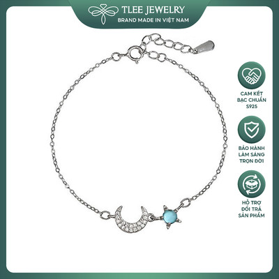 Lắc tay bạc nữ TLEE Trăng sao đá xanh moonstone lấp lánh TLEE JEWELRY LT0275