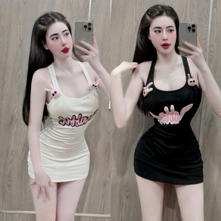 Đầm Body Ba Lỗ U Borip Đính 2 Thỏ RABBIT Dáng Ngắn Ôm
