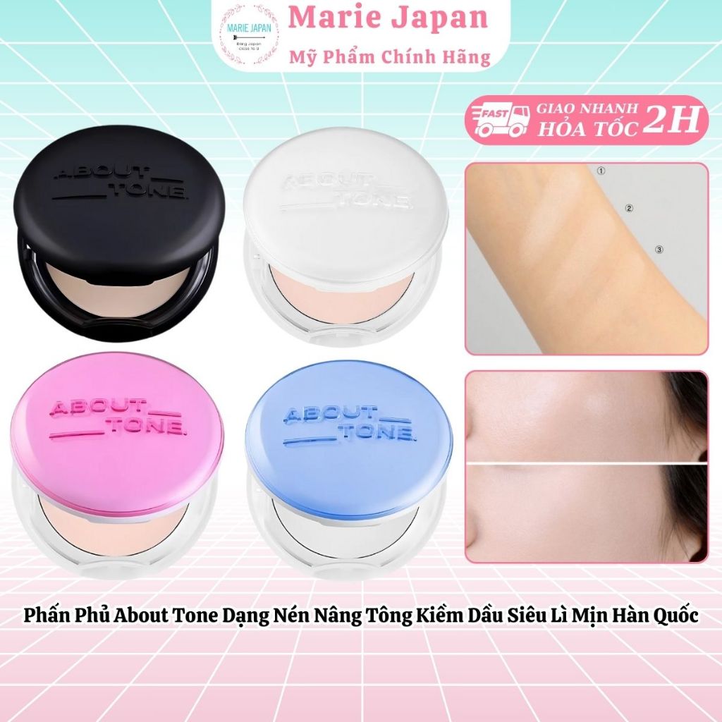 Phấn Phủ About Tone Powder Pact Dạng Nén Nâng Tông Kiềm Dầu Siêu Lì Mịn Hàn Quốc Hộp 9g