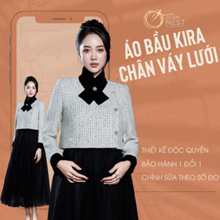 Áo Bầu Mùa Thu Đông Dài Tay Công Sở Chất Liệu Vải Tweed Cao Cấp Phối Chân Váy Lưới Glam Nest KIRA AK003