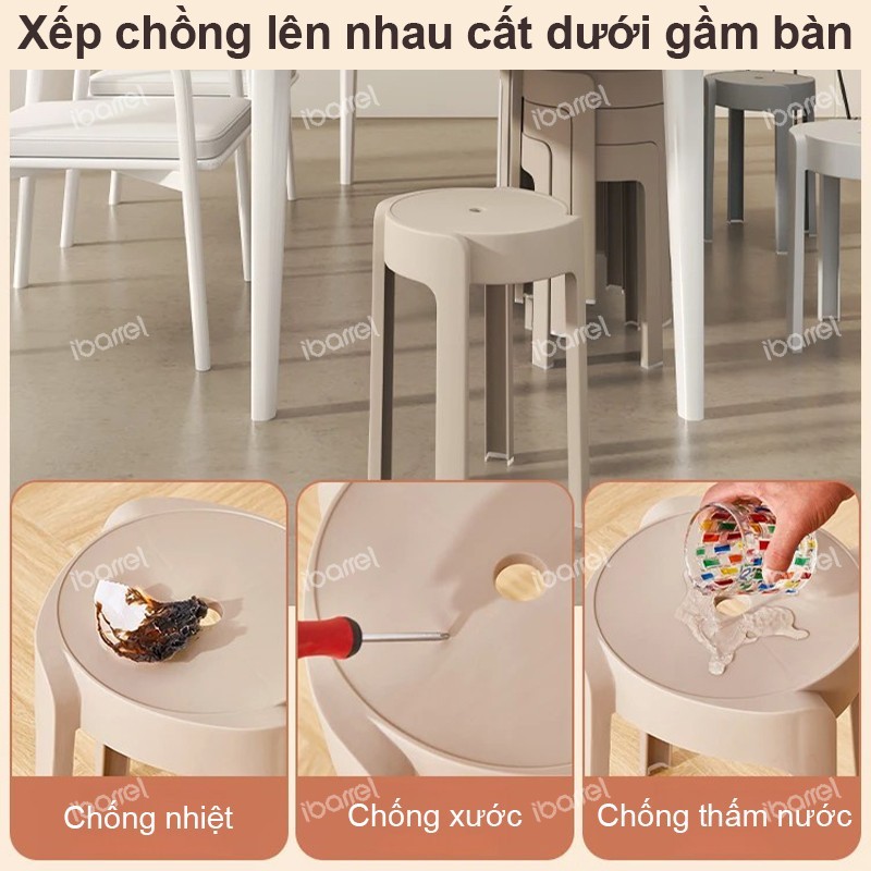 IBARREL Ghế đẩu nhựa xếp chồng Ghế ăn Ghế làm móng tay Tiết kiệm không gian Nhiều màu sắc khác nhau | BigBuy360 - bigbuy360.vn