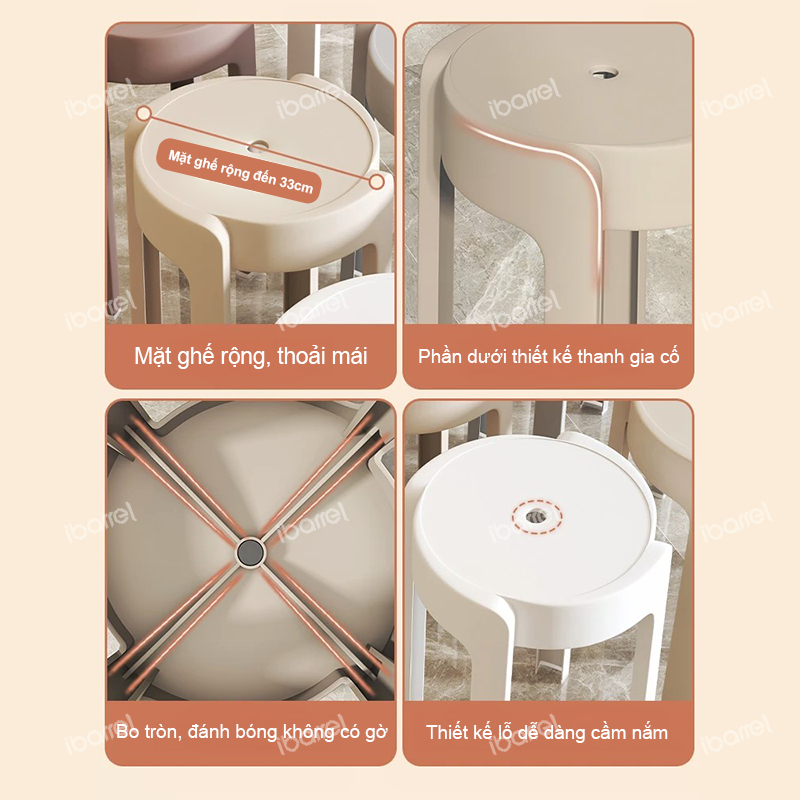IBARREL Ghế đẩu nhựa xếp chồng Ghế ăn Ghế làm móng tay Tiết kiệm không gian Nhiều màu sắc khác nhau | BigBuy360 - bigbuy360.vn