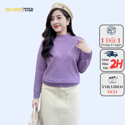 Áo len nữ Evalover mã 2811 thiết kế vân cổ V đính đá chất len ép dầy dặn co giãn