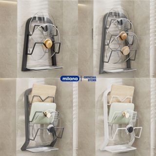 Kệ Cài Vung Dán Tường Thép Cacbon Chống Gỉ, Giá Để Nắp Nồi Kem Khay Hứng Nước Thông Minh