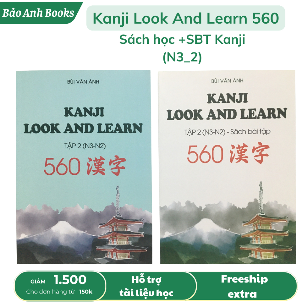 Sách - Combo Kanji Look And Learn 560 Chữ Kanji Bản Dịch Tiếng Việt (Dành Cho Trình Độ N3, N2)