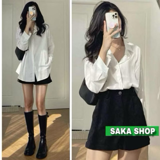 Áo sơ mi trắng from rộng nữ dài tay cotton lạnh Hàn công sở đi học đi làm không nhăn mát mịn