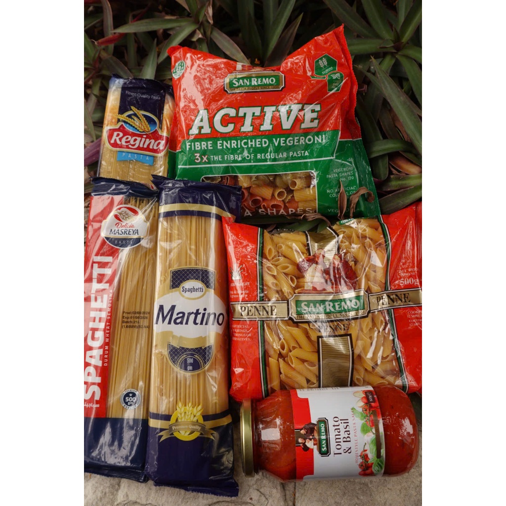 COMBO QUÀ TẶNG: 1 REGYNA 400GR + 1 MASRYA 500GR + 1 MARTINO 500GR + 1 SỐT 500GR + 1 NUI ỐNG 500GR + 