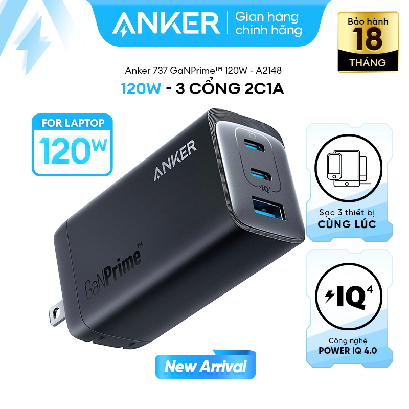 [Củ 120W] Dành cho Laptop | Củ Sạc Anker 3 cổng 2C1A 737 GaNPrime - 120W -  Hỗ trợ GaN, PowerIQ - A2148 | BigBuy360 - bigbuy360.vn