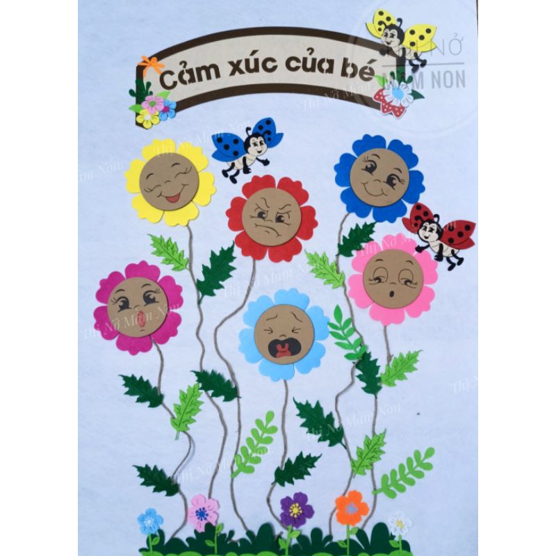 STEAM - cảm xúc của bé bìa carton 3 lớp pha nỉ tranh góc thị nở mầm non