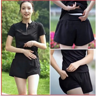 Bộ Tập Gym Pickle ball cầu lông, Yoga Nữ, Quần Áo Tập Aerobic Nữ Dáng Đẹp Áo Cộc Tay Quần Đùi 2 lớp có túi - Ng09