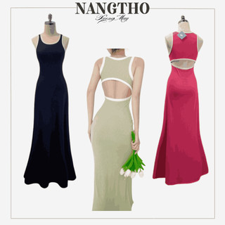  152 Đầm ba lỗ chuẩn dài 130cm xoè bồng chất gân tăm hở lưng sexy 
