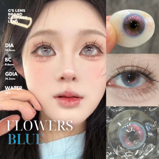 Kính áp tròng FLOWERS BLUE hiệu ứng cánh hoa xanh hồng douyin lens cận 6 tháng G.DIA 14.2mm có độ 0-8 (Nội Địa Trung)