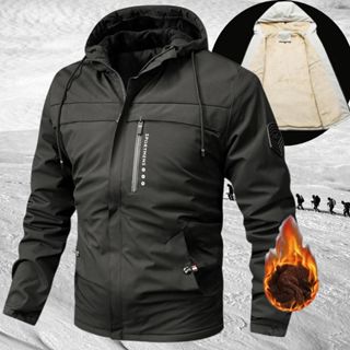 Áo dù nam lót lông cừu SITAKI, áo khoác mùa đông chất dù chống nước có mũ cản gió, lót lông dày dặn ấm áp