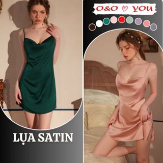 (Che tên_Hoả tốc) Đầm váy ngủ 2 dây cổ đổ liền thân xẻ 1 bên chất liệu lụa Satin cao cấp A25588 O&O