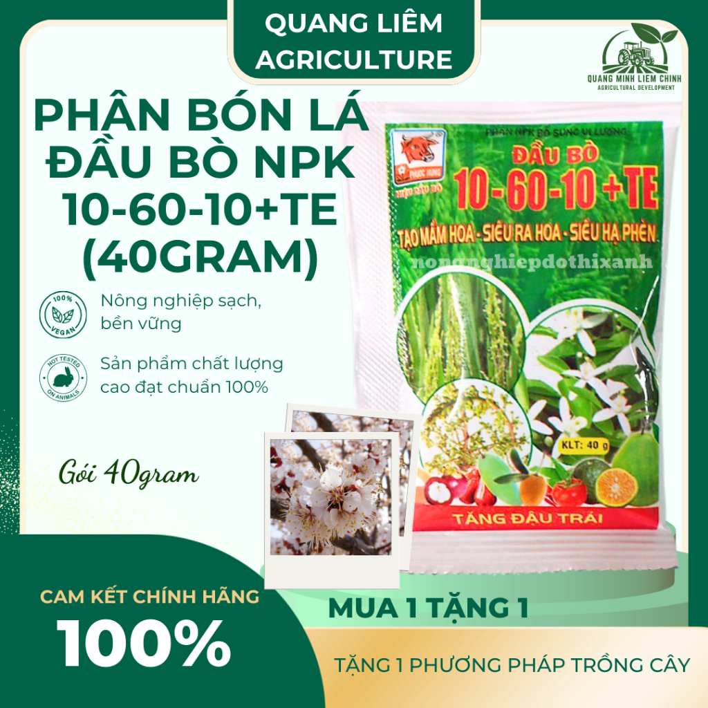 Phân bón lá Đầu Bò NPK 10-60-10+TE (gói 40gram), Tạo mầm hoa, siêu ra hoa, siêu hạ phèn