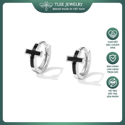 Bông tai bạc TLEE thánh giá sơn đen dáng tròn cá tính TLEE JEWELRY B0225