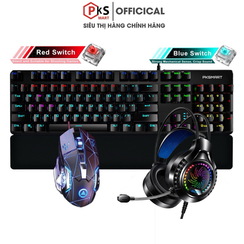 COMBO Bàn Phím Chuột Tai Nghe Gaming - SKP 8401 +G15+Q7 - LED 20 Hiệu Ứng - BLUE SWITCH - Dùng Cho M