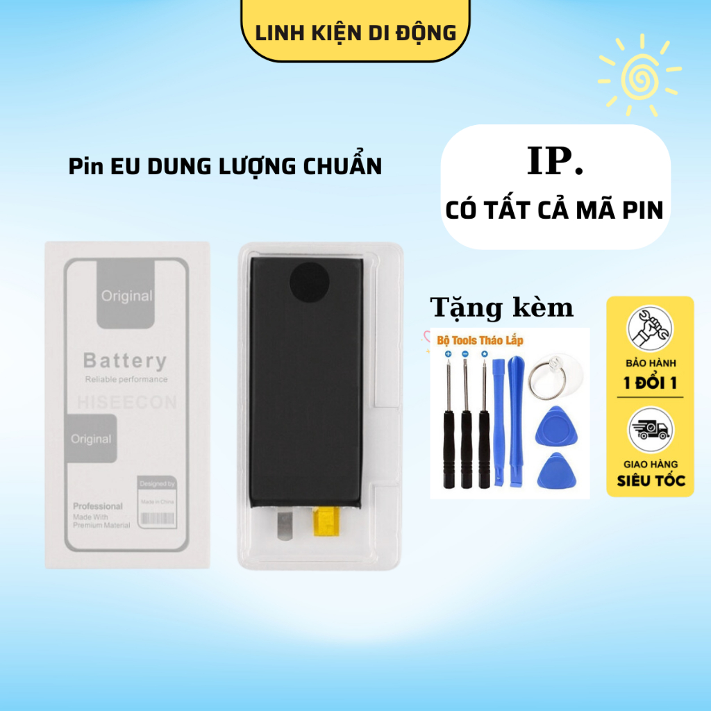 Pin Eu (xuất khẩu EU) cho dòng máy 5s/5se/6/6s/6Plus/6S Plus/7/7 Plus/8/8 Plus/X bảo hành 12 tháng